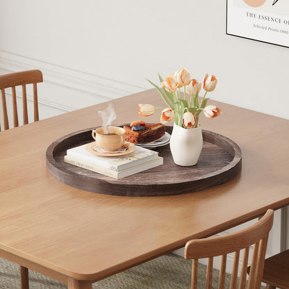 Round Ottoman Tray for Coffee Table Living Room Wood Serving Tray Large Wooden 20 Inches Rustic Brown