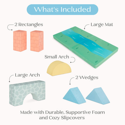 Delta Children 7-Piece Foam Fortress - Soft Climbing Toys, Baby Foam Climbing Blocks for Toddlers, Foam Play Gym Climber Structure, Indoor Climb and Crawl Activity Play Set, Castle Creek