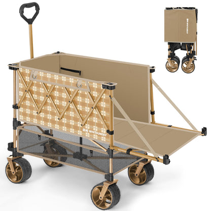 Whitsunday Double Decker Wagon, Heavy Duty Foldable Large Beach Wagon Cart with All-Terrain Big Wheels for Sports,Camping,Outdoor Yellow