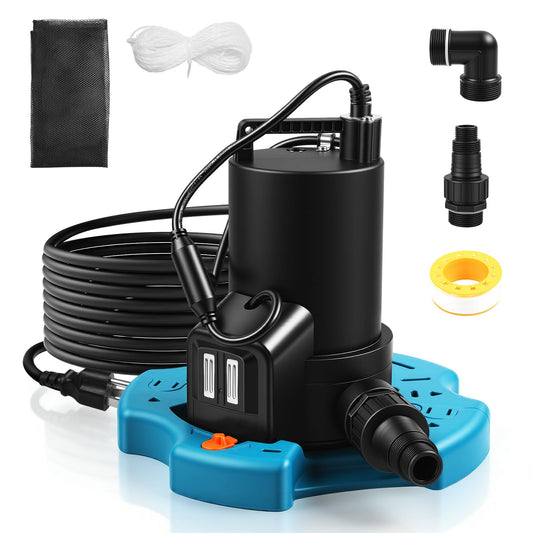 ZUYIYI 1/3HP Automatic Pool Cover Water Pump, 3035GPH Submersible Sump Pump w/Filter Net, 25ft Power Cord & Check Valve, Water Removal for Swimming Pool, Hot Tubs, Rooftops, Water Beds