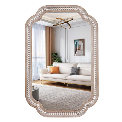 36x24 Inch Boho Wooden Scalloped Mirror for Entryway, Rustic Farmhouse Decorative Mirrors for Bathroom Over Sink, Living Room, Bedroom, Hallway (Vertical/Horizontal)
