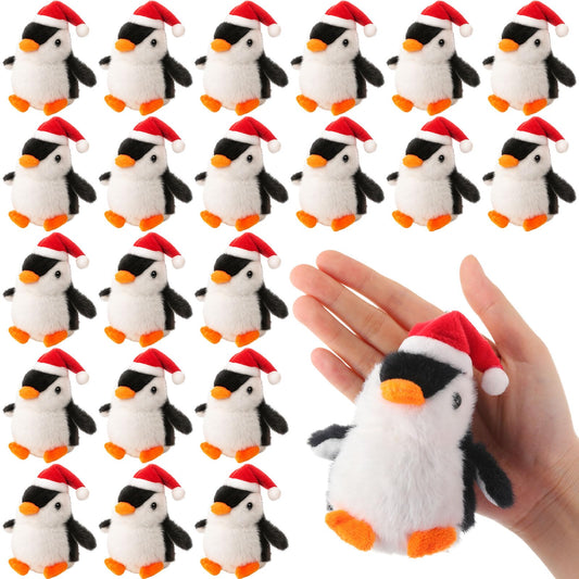 Motionchic 20 Pcs Mini Plush Penguin Winter Party Favors Cute Penguin Hanging Stuffed Animal Plush Party Favors for Bag Pendant (Christmas Hat,Black)