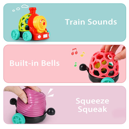 iPlay, iLearn Baby Toy Train, Infant Soft Cars for 6-12 Month Boy, Musical Push N Go Truck, Toddler Sensory Ball Rattle, Development Grasp Babies Birthday Gift 7 8 9 10 11 18 Month 1 2 Year Old Girl