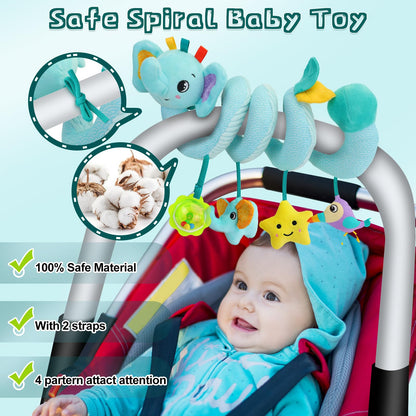 FPVERA Spiral Car Seat Activity Toy, Stroller Arch Baby Crib Hanging Toy with Rattle, Squeaky, Ringing Bell for Bassinet, Stroller, Crib for Infant Newborn Boy Girl Ages 0-12 Months
