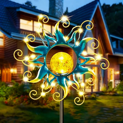 Solar Lights Outdoor Garden Decor, Blue Metal Sun Crackle Glass Globe Stake Waterproof 30LED Decorations Unique Gifts for Women,Mom,Outside, Patio,Lawn,Yard,Pathway
