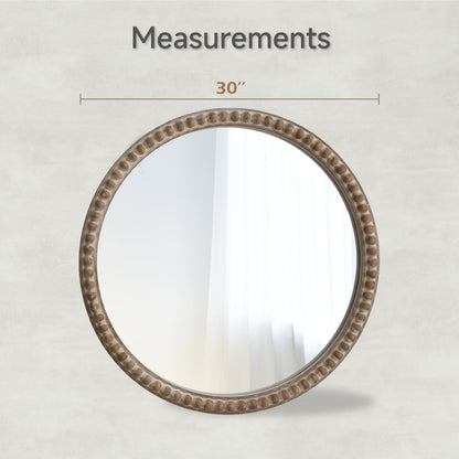 COZAYH Distressed Wood Frame Accent Mirror, Rustic Farmhouse Style Decorative Wall Mirror (Round)