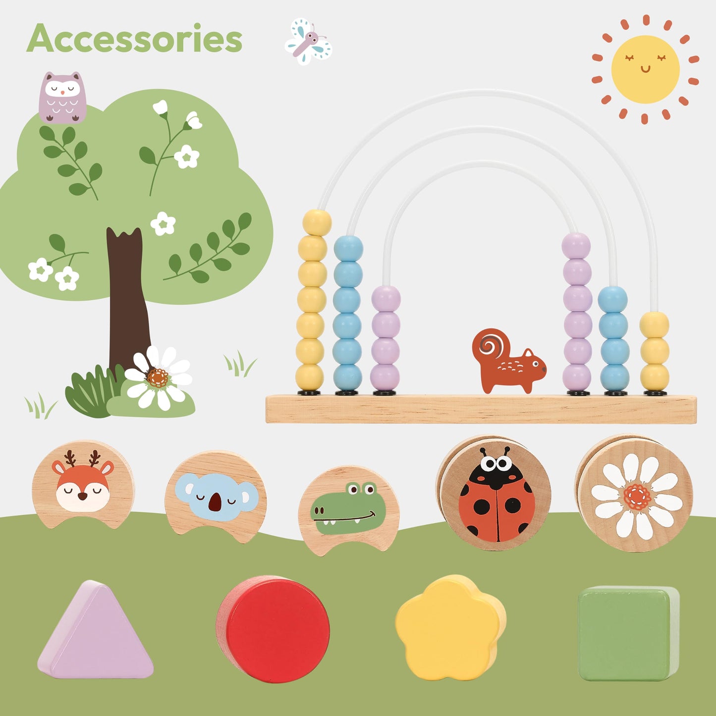 KizKnows Wooden Activity Cube 9-in-1 Montessori Busy Board Toy | Educational Sorting Play Center for 1+ Year Old Toddlers | First Birthday for Boys Girls