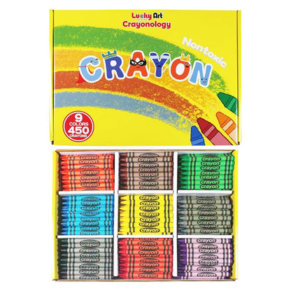 Lucky Art Crayonology wrapped Bulk Crayons Classpack (450 Regular Size wrapped, 50 each of 9 colors), Bulk School Supplies for Teachers, Kids Crayons, Arts and crafts Classroom Supplies