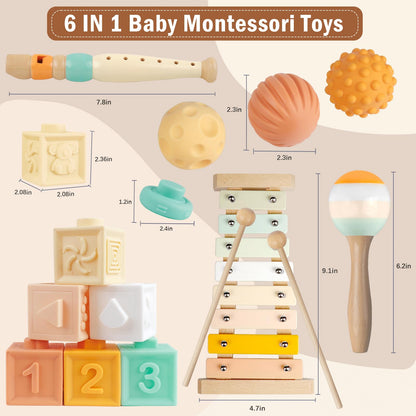 Meytccve Baby Toys Montessori Toys for Babies 1-3,Wooden Musical Instruments Toy Stacking Building Blocks,Infant Teething Toys Sensory Balls,Xylophone,Birthday Gift for Toddlers 1+ Year Old