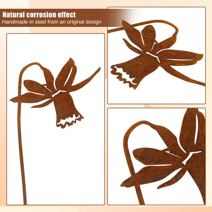 RumonZS 9 Pcs Rusty Metal Flowers Rustic Spring Plants Rusty Metal Garden Stakes Decor for Outside Yard Art Decorative Garden Stakes Potted Plants Lawn Yard Walkway and Flower Garden