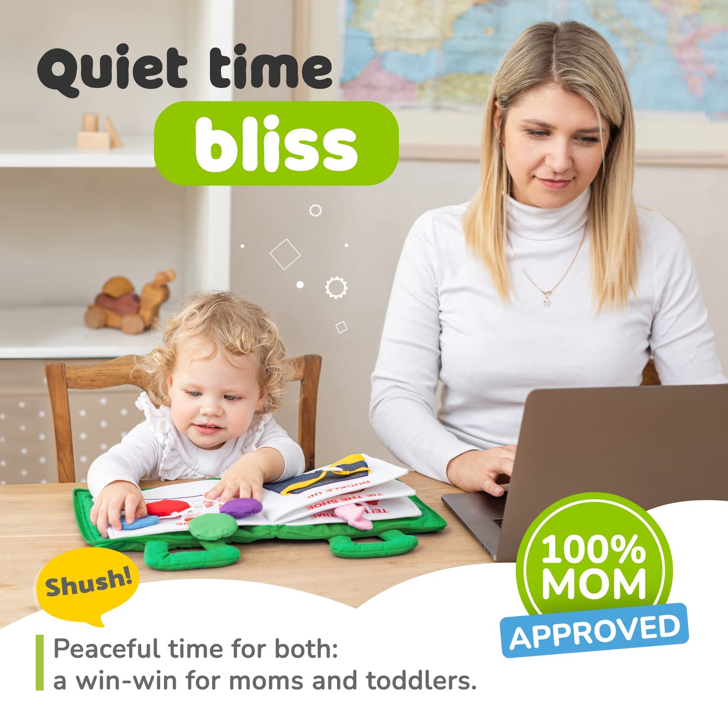 deMoca Plane Toys for Toddlers 1-3, Long Flight Must Haves, Quiet Busy Book for 1 Year Old, Travel Toys for Toddlers on Airplane, No Noise Activity Book, All Parts Attached, Gift for Girls & Boys