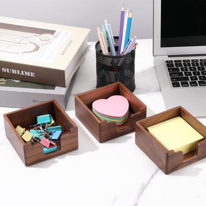 Bamber Sticky Note Holder Cute for Desk Walnut Wood Notepad Holder Organizer for Office School Home, Pack of 2