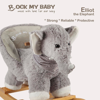 Baby Rocking Elephant, Plush Toddler Rocker with Music & Safety Seat, Sturdy Wooden Ride-On Toy for 1-3 Years, Soft Animal Rocking Horse, CPC Certified (Gray Elephant)