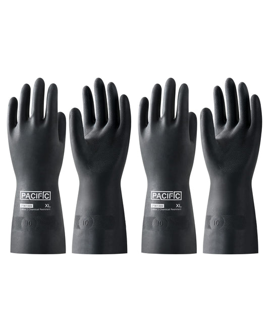 PACIFIC PPE 2 Pairs Chemical Resistant Gloves, Heavy Duty Industrial Rubber Gloves, Resist Acid, Alkali and Oil, 12.6", X-Large