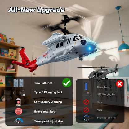 DEERC Black Hawk RC Helicopter,2.4GHz Remote Control Helicopter with 2 Batteries,26 Mins Flight,Indoor Helicopter Toy for Kids Adults,One-Key Take off,LED Light,Altitude Hold,Flying Gift for Boys 8-12