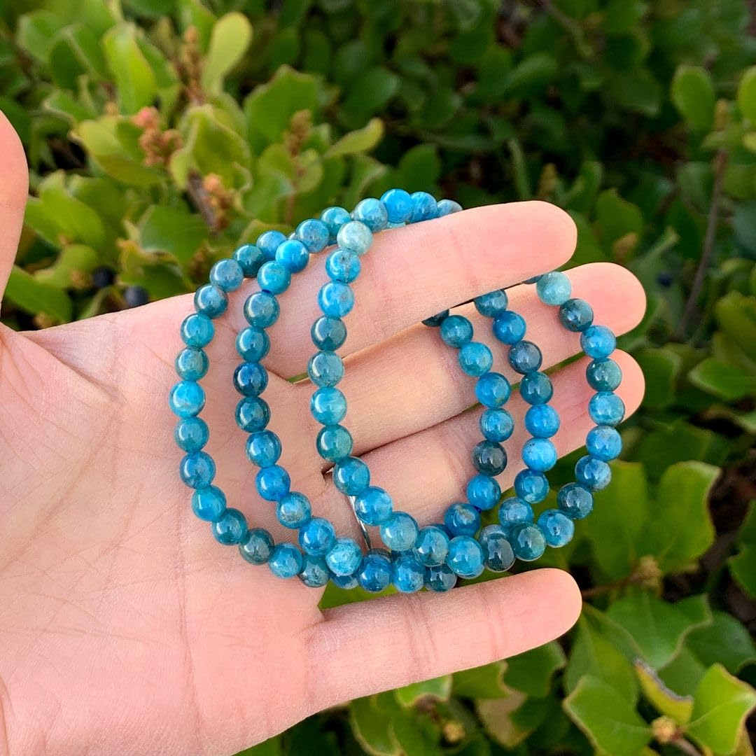Adabele Real Natural Blue Apatite Gemstone Beaded Bracelet 7 Inch Stretch Bracelet Chakra Healing Crystal Stone Jewelry Women Mom Gift GB6-A56
