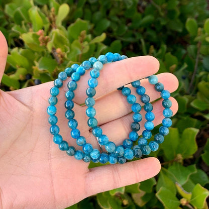Adabele Real Natural Blue Apatite Gemstone Beaded Bracelet 7 Inch Stretch Bracelet Chakra Healing Crystal Stone Jewelry Women Mom Gift GB6-A56