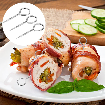 50 Stainless Steel Grill Pins Reusable Metal Round BBQ Skewer Stainless Steel Food Steak Skewe Mini Short BBQ Accessories Connecting Fruits & MeatI for Baking Camping Family Gatherings