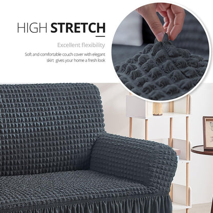 NICEEC Armchair Cover Dark Grey Armchair Slipcover 1 Piece Easy Fitted Sofa Couch Covers Universal High Stretchable Durable Furniture Protector with Skirt Country Style (1 Seater Dark Gray)
