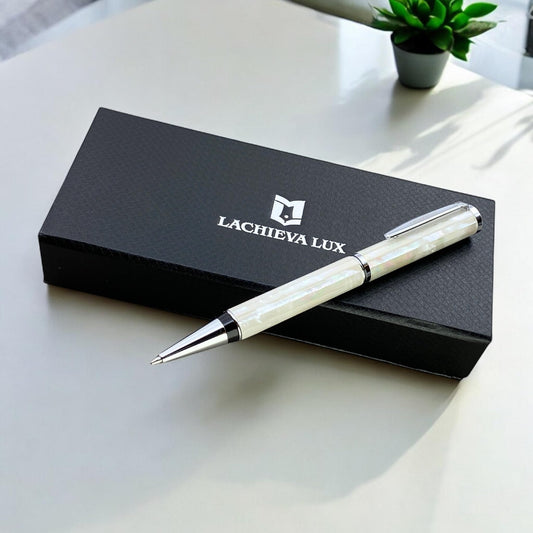 LACHIEVA LUX Stunning Handcrafted Mother of Pearl Ballpoint Pen with German P900M 1.0MM Refill, Luxury White Shell Gift Pen for Men and Women, Executive Writing Pen in Premium Gift Box