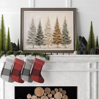 JarThenaAMCS Christmas Canvas Wall Art Prints Oil Painting Pine Forest Art Poster Winter Landscape Wall Decor For Xmas Gallery Living Room Bedroom, UNFRAMED, 16 x 24 Inch