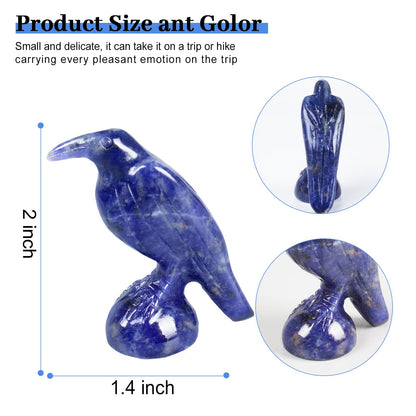 QLRSUXN Natural Blue Sodalite Raven Figurines,2 Inch Healing Crystal Animal Statues,Lucky Guardian Pocket Crow Figurines as Women’s Gifts,Raven Statues for Office Home Decor and Ornament.
