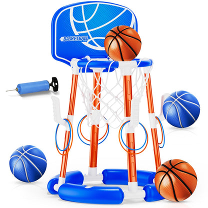 Pool Basketball Hoop with Backboard, Floating Pool Toys for 3-12 Years Old Kids Ring Game with 4 Balls 8 Rings & Pump Outdoor Swimming Pool Basketball Games Water Play Toy Family Party for Kids Adults