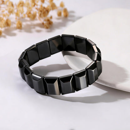 Fathers Day Bracelet Gifts for Grandpa from Granddaughter Grandson Black Geometric Hematite Bracelet for Men Grandpa Birthday Gift Energy Balancing Stress Relief Hematite Crystal Bracelet Jewelry