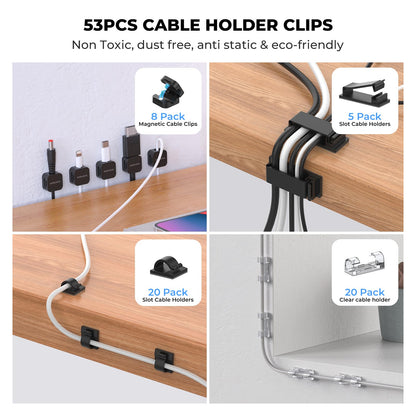 AORUICN Cable Management Organizer Kit, Desk Cable Organizer, Cable Management Under Desk, Wire Management and Cord Organizer for Home, Office, Standing Desk