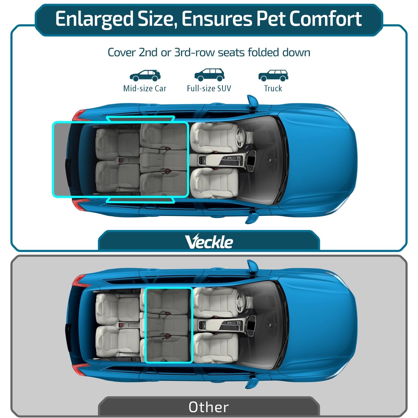 Veckle SUV Cargo Liner for Dogs with Side Flaps, Large (54" x 93") Water Resistant Trunk Cover, Non-Slip Pet Area Protector with Bumper Flap, Universal Fit for SUVs Sedans Vans, Black
