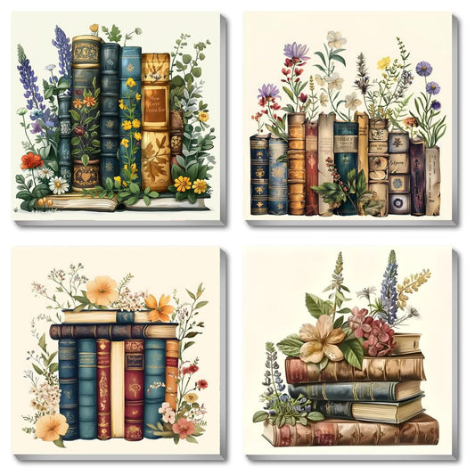Fotasmua 4 Pack Framed Paint by Numbers for Adult, Book Paint by Numbers Kit for Adults Kids, DIY Flowers Acrylic Painting on Canvas for Home Wall Art Decor 8 x 8 Inch