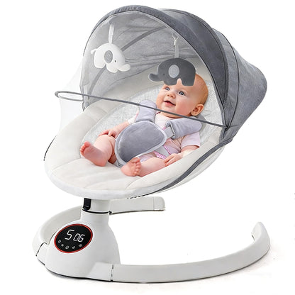 Soobaby Baby Swing for Infants,Electric Swing for Babies,Portable Swing for Baby Boy Girl,Remote Control Indoor Baby Rocker with 5 Sway Speeds,Music and Bluetooth,Bright Gray