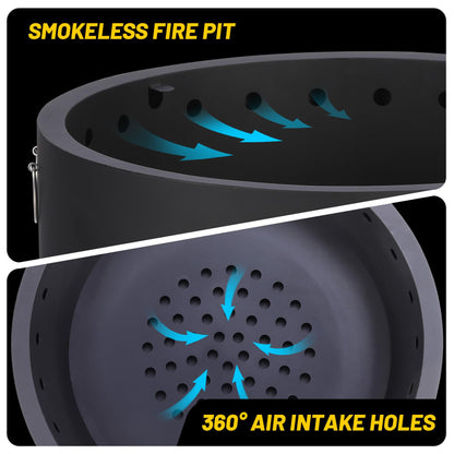 GarveeLife 26 in Smokeless Fire Pit with Removable Ash Pan, Wood Burning Firepit Table with Lid&Fire Poker,Smokeless Outdoor Fireplace with Dust Bag, Outdoor Fire Pits for BBQ, Table, Bonfire, Camping