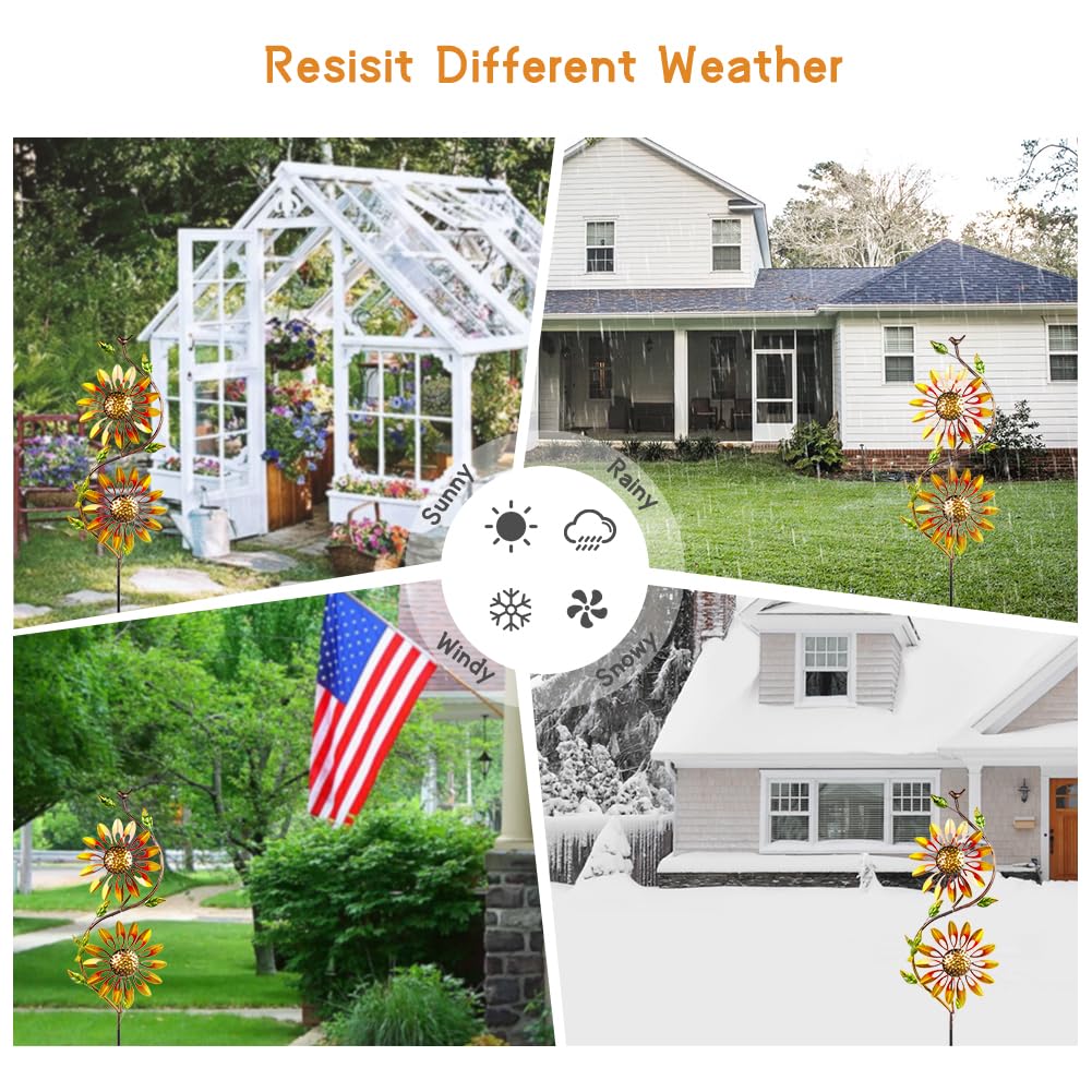 VEWOGARDEN Metal Sunflower Wind Spinners Outdoor Kinetic Wind Spinner with Stakes Yard Art for Garden Lawn Patio Decoration, Yellow