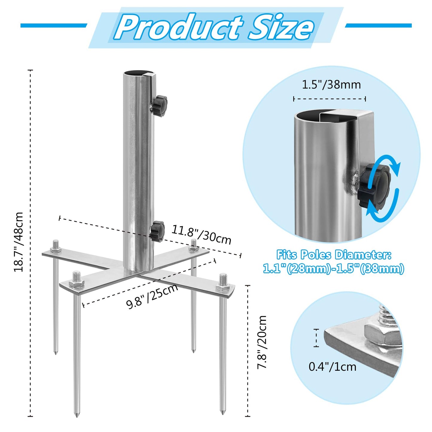 AVCMOTO Umbrella Stand Outdoor Base, Heavy Duty Outdoor Umbrella Base, Detachable for Easy Carry, 18.7 Inch Beach Umbrella Sand Anchor for Beach, Lawn, Sand, Patio