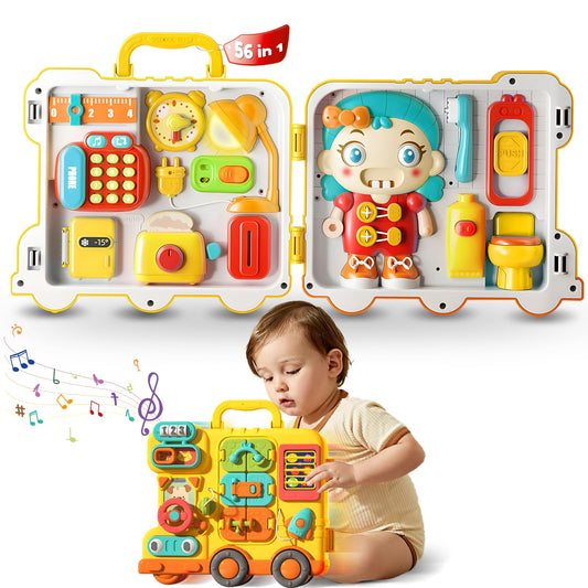 ROHSCE Busy Board for Toddlers 1-3, Montessori Travel Activity Toys with Music, Portable Toddler Activity Board to Develop Fine Motor Skills, Educational Toys for 1 Year Old Boys Girls