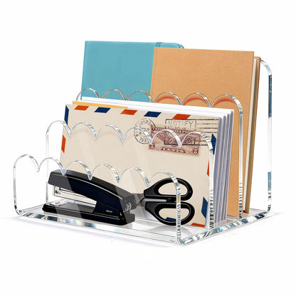 Cryozeo Clear Acrylic Mail Organizer,3 Compartments Letter Holder for Desk, Vertical Acrylic Mail Sorter, Desk Organizer for Letters, Envelope, Bills, Stationery