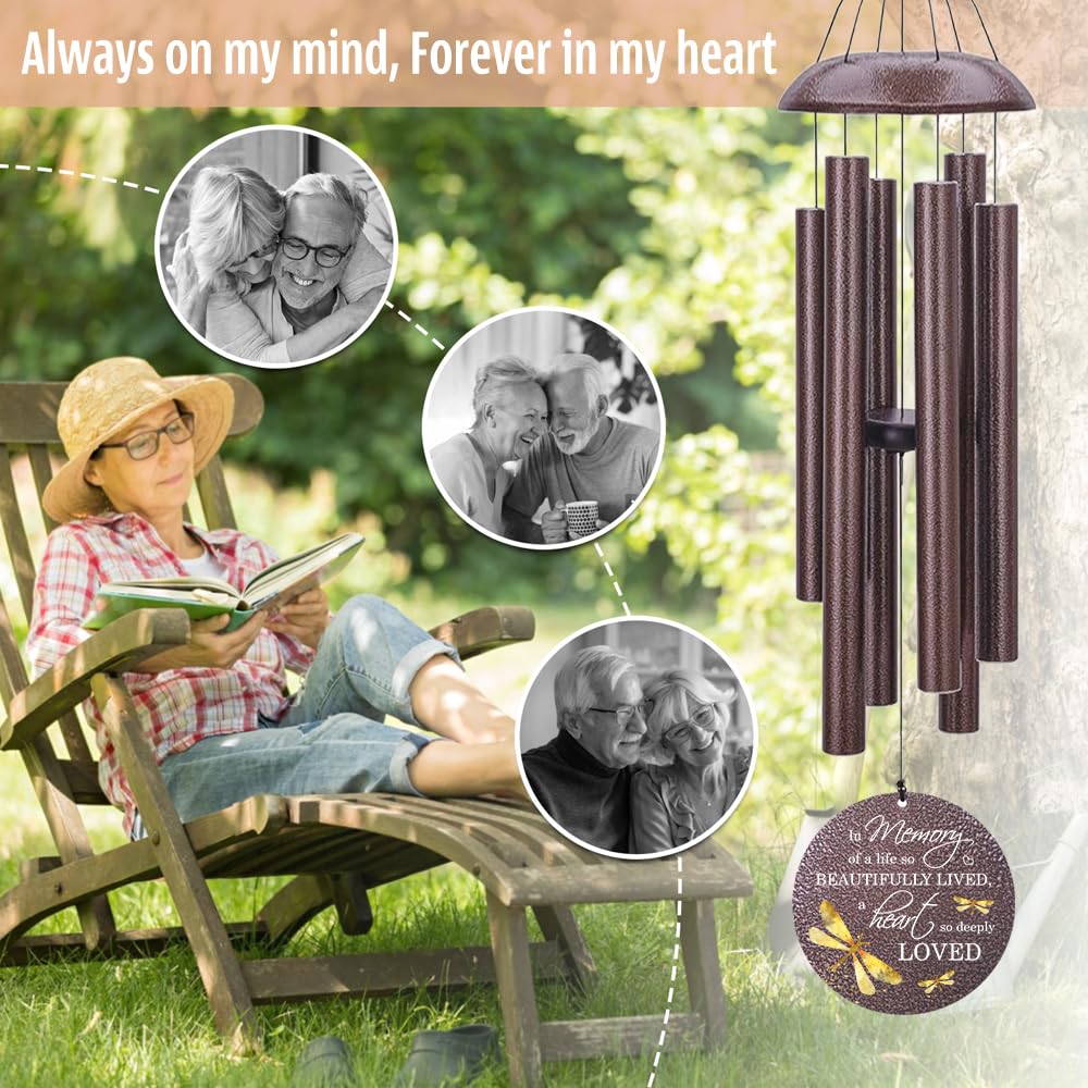 Extrabily Sympathy Wind Chimes, Personalized Dragonfly Wind Chimes for Loss of Loved One, Commemorative Sympathy Gifts for Funeral, in Memory of Dad/Mom 36inch (Produced in USA)