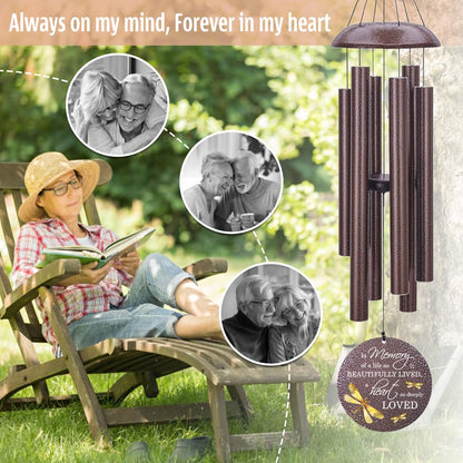 Extrabily Sympathy Wind Chimes, Personalized Dragonfly Wind Chimes for Loss of Loved One, Commemorative Sympathy Gifts for Funeral, in Memory of Dad/Mom 36inch (Produced in USA)