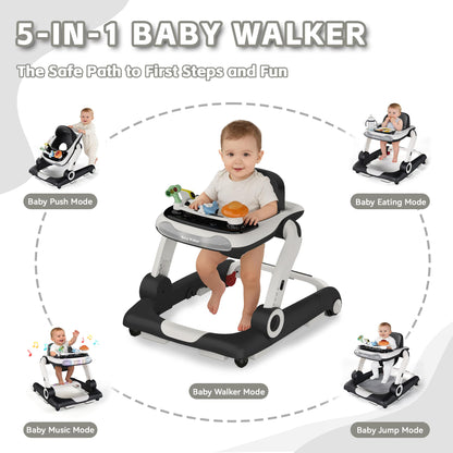 Baby Walker,4-Gear Height Adjustable Baby Walker with Wheels,5 in 1 Baby Activity Center,Music and Lights Bouncer Walker for Baby Boy 6-18 Months,Adjustable Speed Baby Push Walker