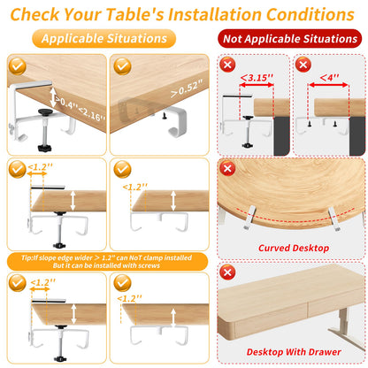 SUREUP9 Under Desk Cable Management Tray with Clamp, No Drill 36" Cord Organizer for Desk, Desk Cable Management Fabric Tray for Standing Desks, Ideal for Home & Office - White