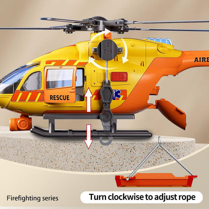 XUEXUE Large Rescue Helicopter Toy 15 Inch, Yellow Emergency Helicopter with Crane & Hanging Tray, Lights and Sounds, 112 Rescue Sign, Helicopter Toys for Kids 3-7, Birthday Gift