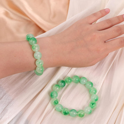 Handmade Natural Jade Beaded Bracelet for Women & Men – Genuine Green/White Jade Gemstone Stretch Bracelet – Lucky Energy Healing Jewelry Gift for Peace, Prosperity & Protection GG