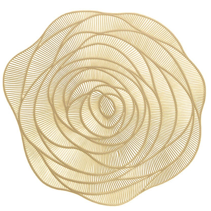 Round Gold Placemats Set of 4 Rose Flower Pressed Vinyl Place Mats Elegant Tablemats Kitchen Table Setting for Wedding Holiday Dining Table Decorative