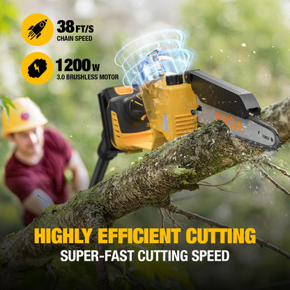 2-IN-1 Cordless 8-Inch Pole Saw & Chainsaw for De-WALT 20V MAX Battery - 1200W Brushless Motor, Total Reach of Max 15.9 FT, Lightweight, 8"&6"Electric Pole Saws for Tree Trimming Pruning (Tool Only)