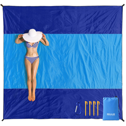 MIULEE Beach Blanket Waterproof Sandproof, Extra Large 110" x 114" Beach Mat Oversized for 5-8 Adults, Portable Lightweight Outdoor Blanket with 4 Corner Pockets for Hiking, Picnic, Travel, Camping