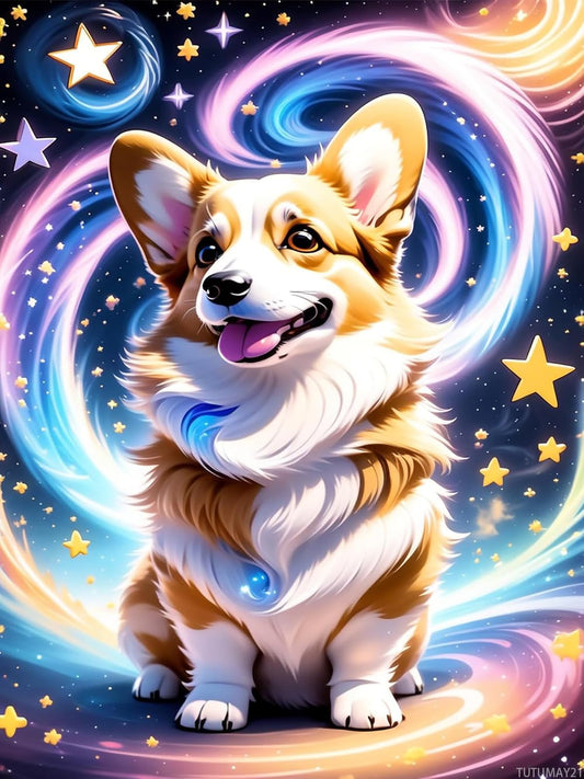 TUTUMAY21 Colorful Animal 5D Diamond Painting Kits for Adults Beginner, DIY Pembroke Welsh Corgi Paint with Diamonds Pictures, Star Dog Diamond Dots for Home Decor Gifts for Craft Lovers 12x16 inch