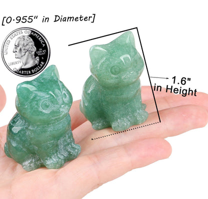 QINJIEJIE Green Aventurine Crystal Cat Figurines Healing Crystals Stone Statue Hand Carved Gemstone Sculpture Home Office Decoration Sitting Cat Gifts for Women Men