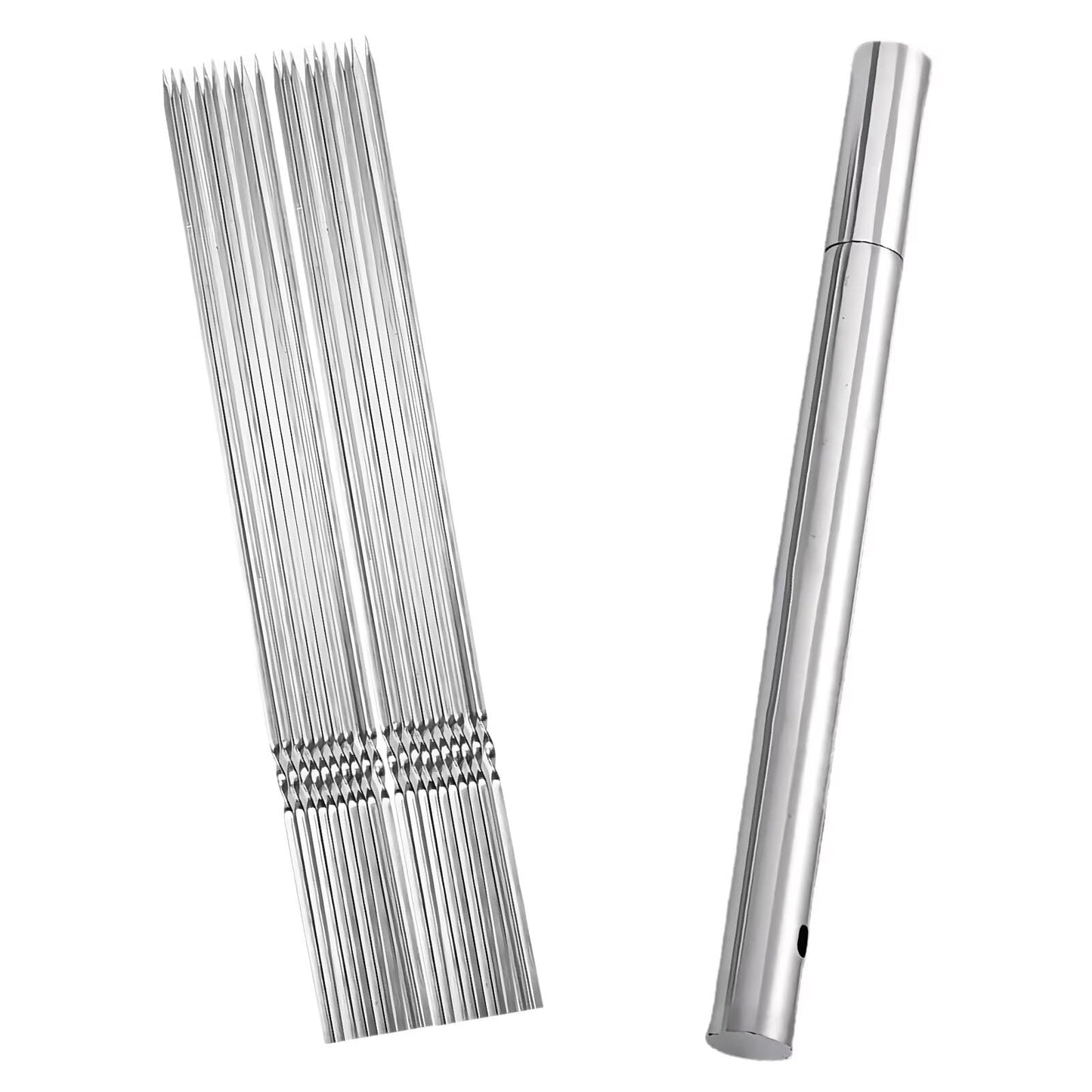 20PCS 304 Stainless Steel 13 Inch Long Flat Barbecue Skewers Set, Kebab BBQ Skewers with Portable Metal Storage Tube, Reusable Grilled Skewer Tool for Grilling Kitchen Party and Outdoor Cooking