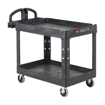 Rubbermaid Commercial Products 2-Shelf Utility/Service Cart, Small, Lipped Shelves, Ergonomic Handle, 500 lbs. Capacity, for Warehouse/Garage/Cleaning/Manufacturing